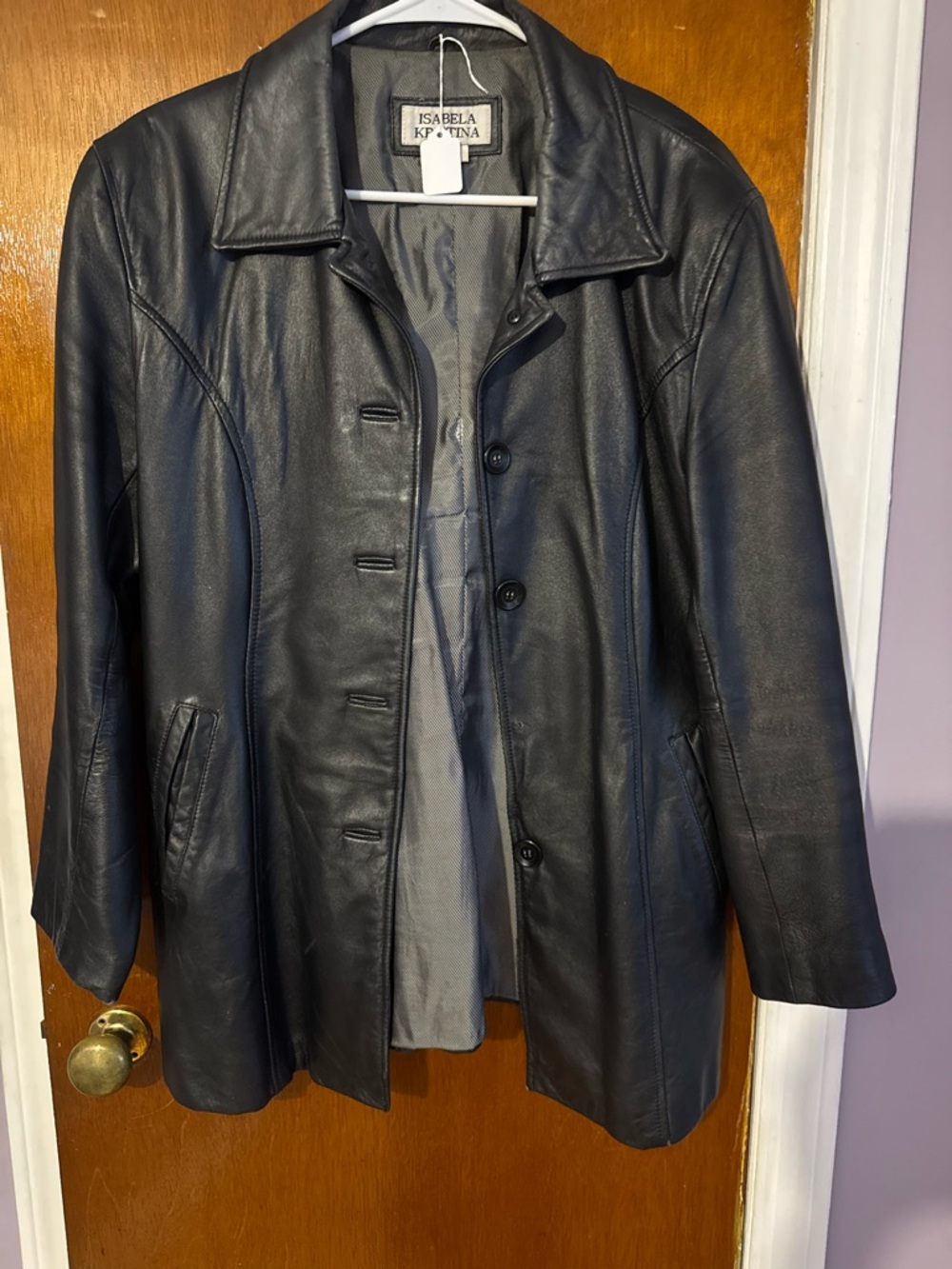 Women's Black Leather Button-Front Jacket